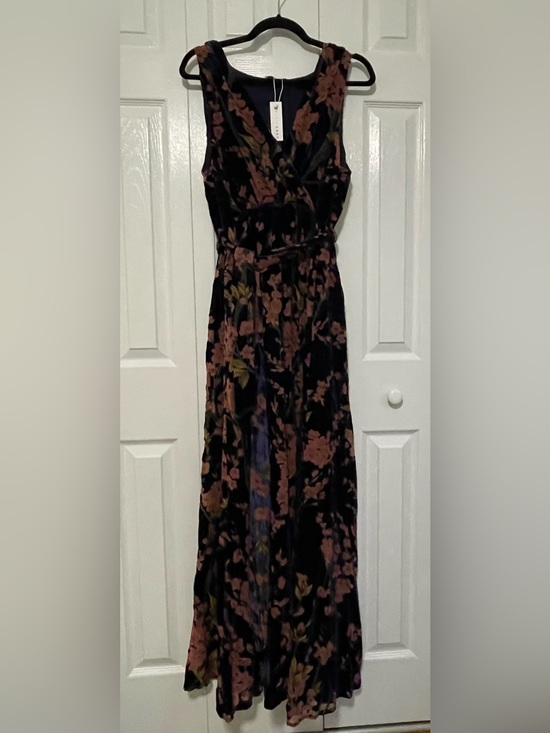 Baltic Born Dresses & Skirts - Baltic Born Navy Velvet Maxi Dress with Rose and Olive Floral Print